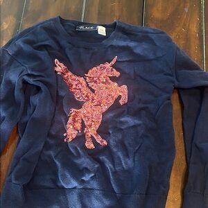 Place Navy Sweater with Pink Sequin Unicorn